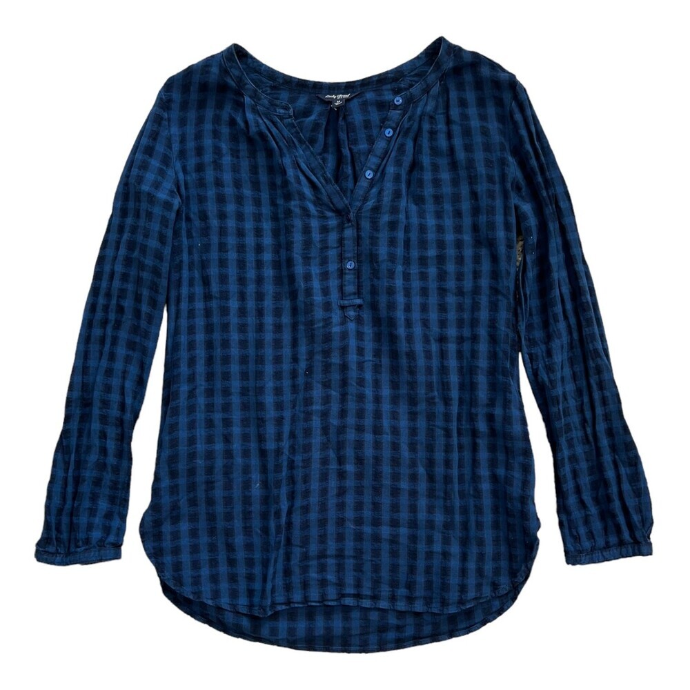 Lucky Brand Blue Checked Cotton Knit Top M